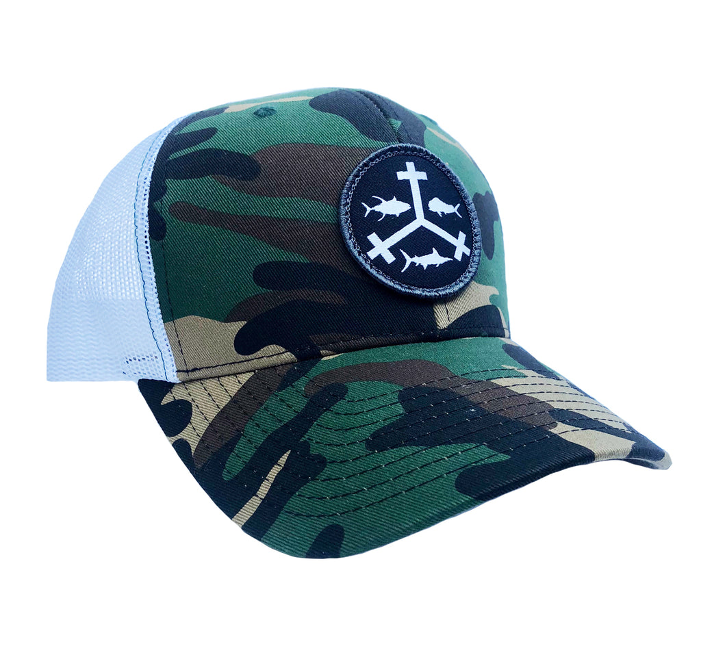 Rogue Outfitters Offshore Trifrecta Trucker Hat (Camp and White)