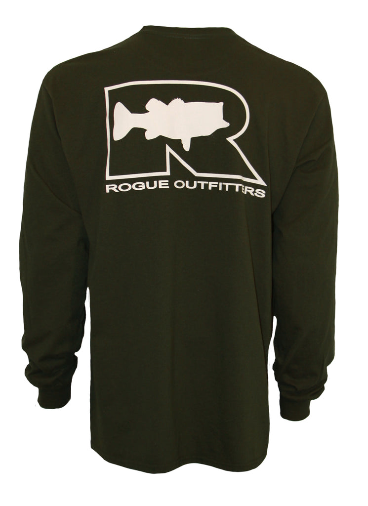 Rogue Bass Logo LS T-Shirt - Forest Green/White