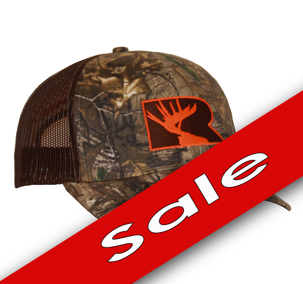 Rogue Outfitters Antlers Trucker Hat - Camo/Chocolate with Orange Stitching