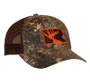 Rogue Outfitters Antlers Trucker Hat - Camo/Chocolate with Orange Stitching