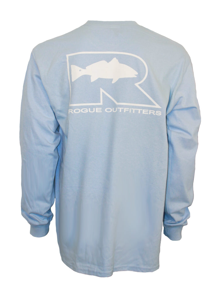 Rogue Redfish Logo LS T-Shirt - Sky Blue/White